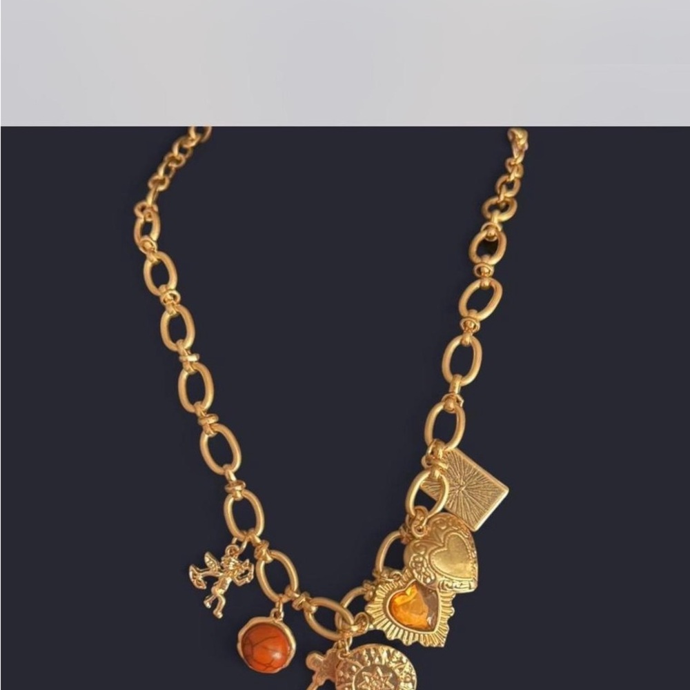 Claire's Gold and Orange Charm Necklace